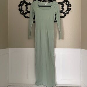 OQQ Dress Ribbed Seamless Shape Wear Sage Green Size M